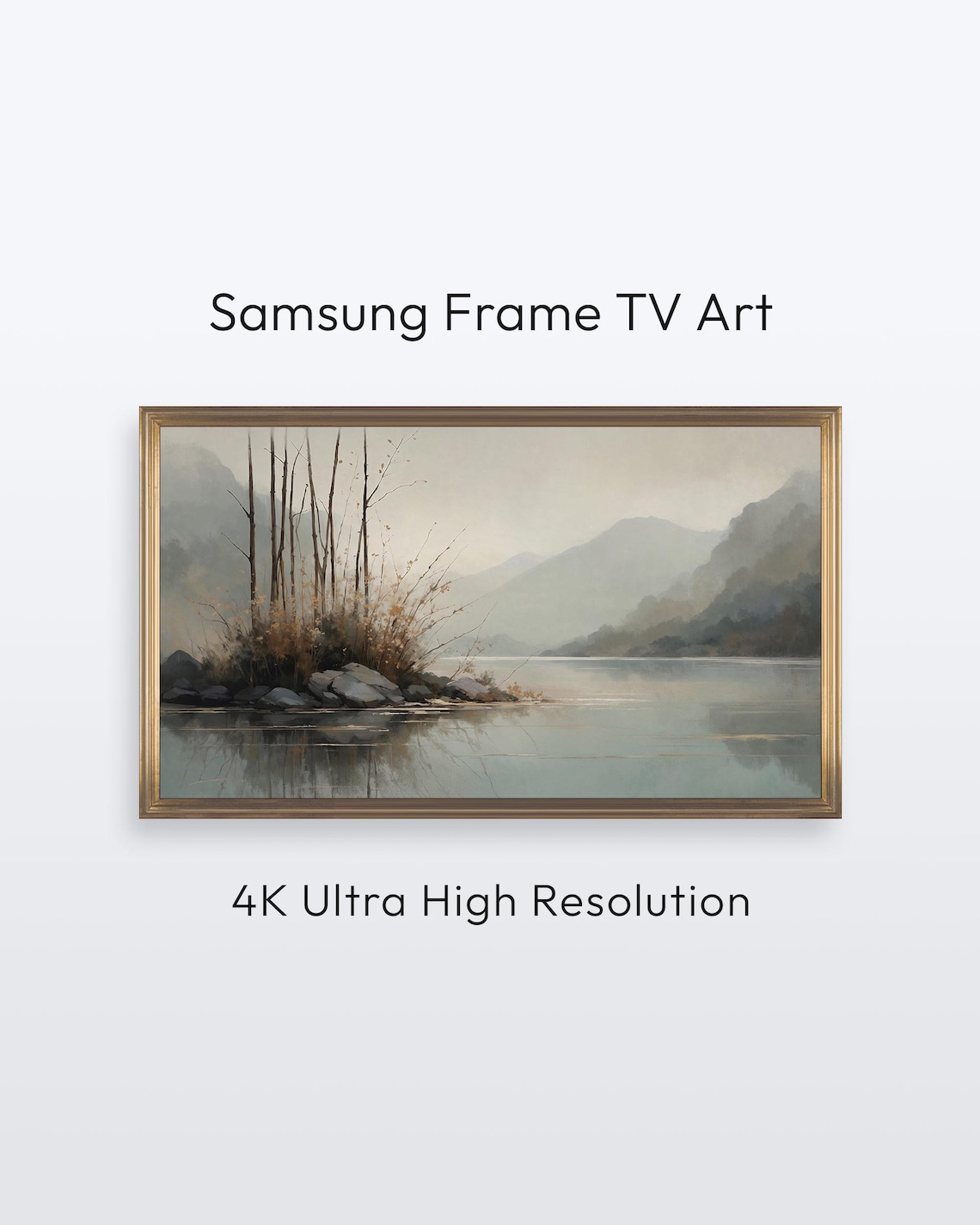 Misty Lake Island with Bare Trees Foggy Morning Calm Landscape Poster