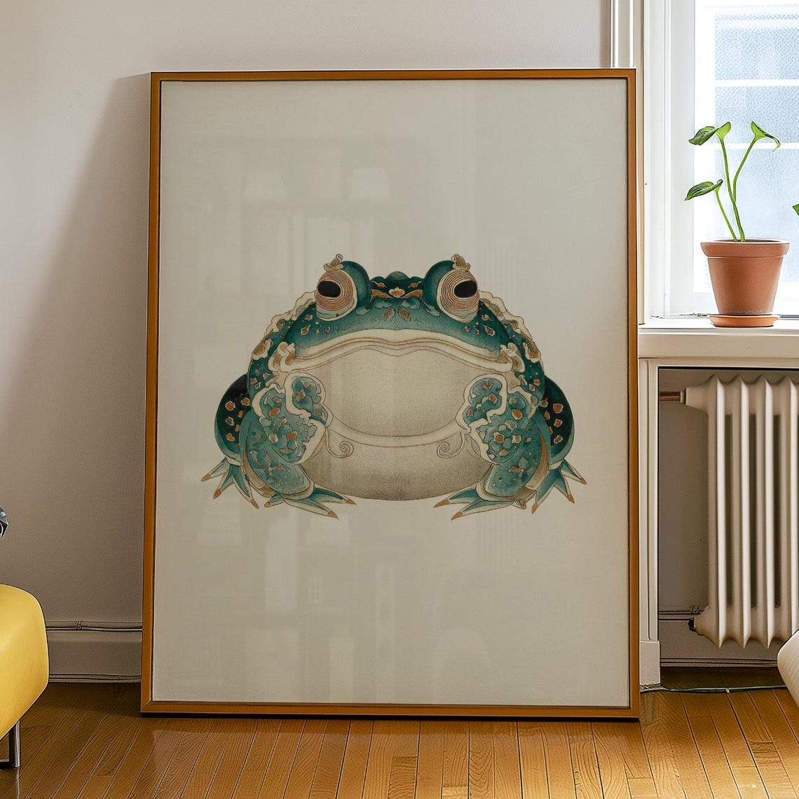 Japandi Blue Frog Poster Minimal Toad Wall Art Wabi Sabi Animal Print Calm Nature Decor For Style Or Modern Natural Home No 113