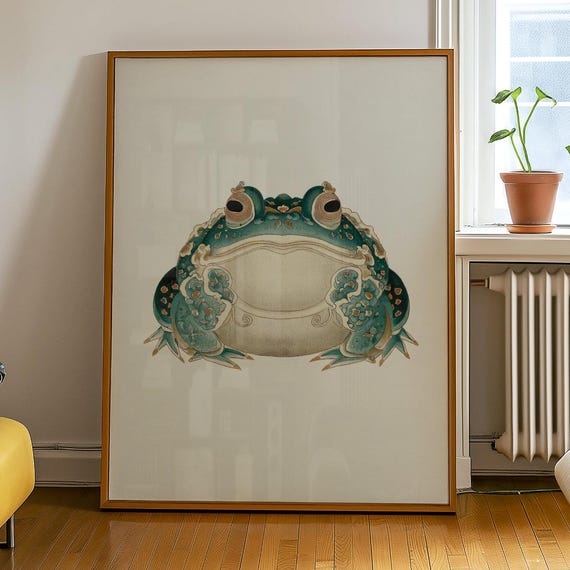 Japandi Blue Frog Poster Minimal Toad Wall Art Wabi Sabi Animal Print Calm Nature Decor For Style Or Modern Natural Home No 113