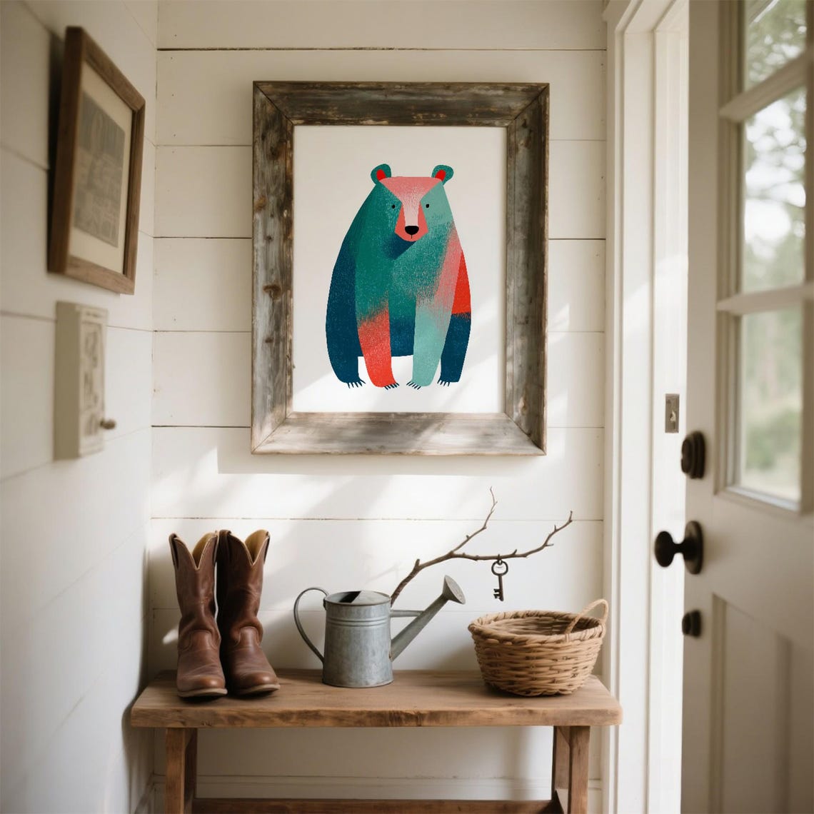 Geometric Color Block Bear Midcentury Modern Woodland Art Poster