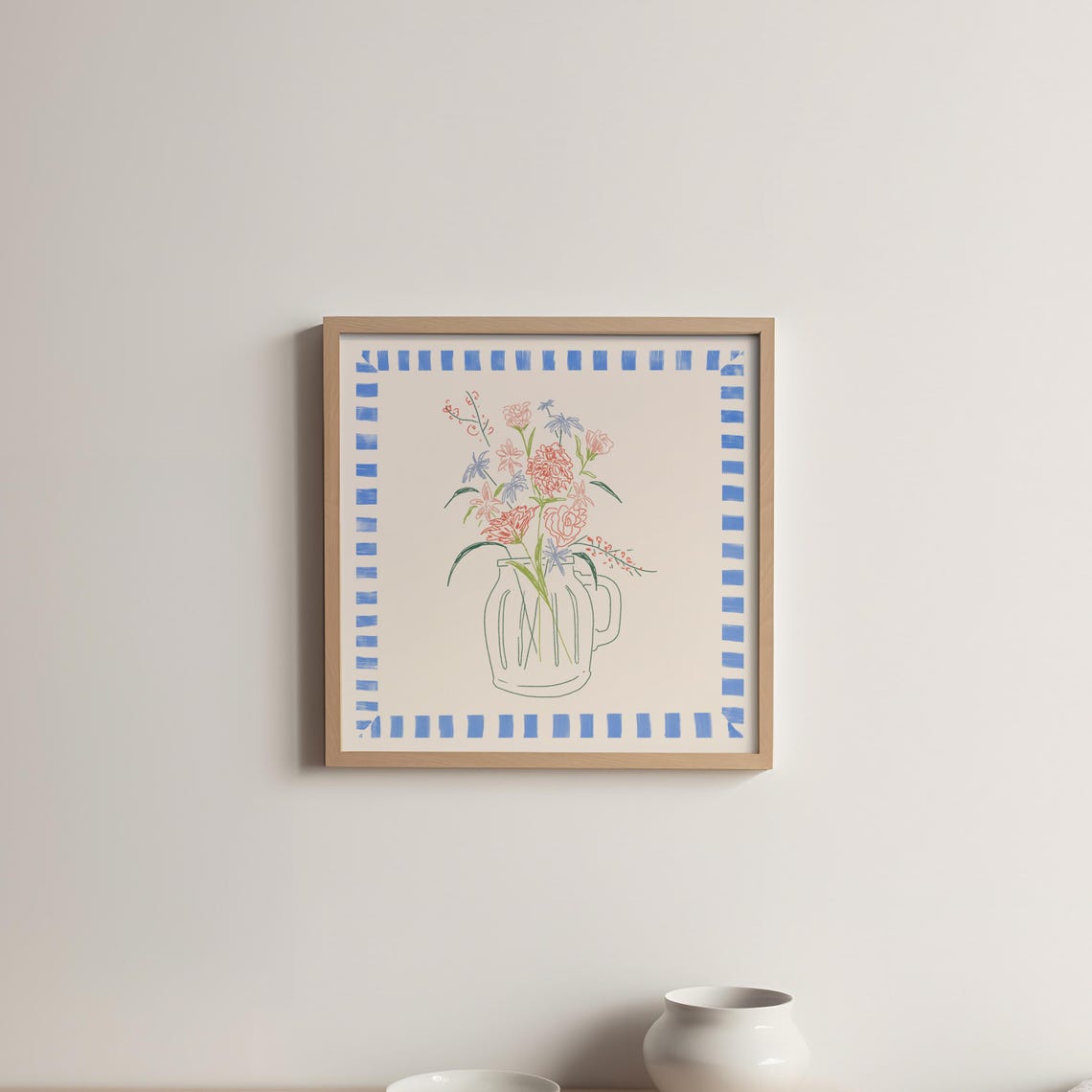 Mason Jar Wildflower Bouquet Cobalt Blue Border Farmhouse Poster - Image 5