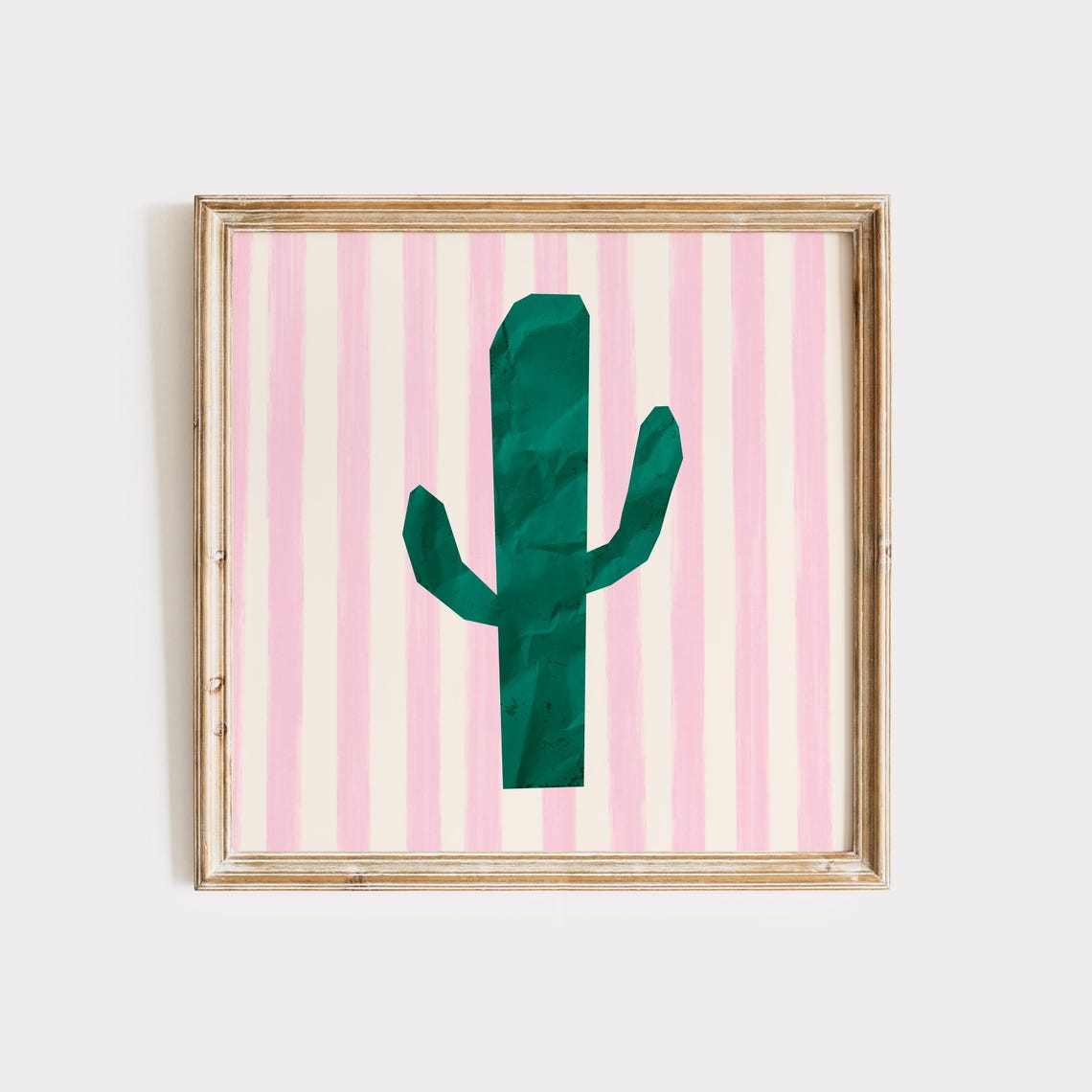 Green Saguaro Cactus Pink Striped Background Modern Desert Wall Poster - Image 3