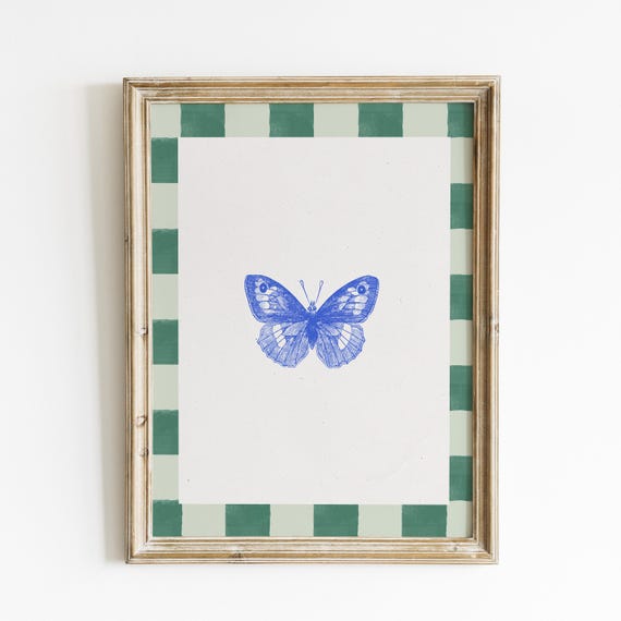 Cobalt Blue Vintage Butterfly, English Garden Nursery Art Print