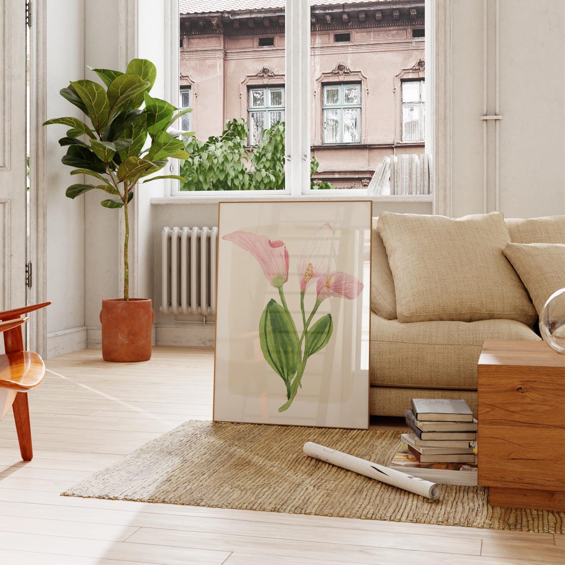 Pink Calla Lily Watercolor Elegant Trio Stem Botanical Art Print - Image 4
