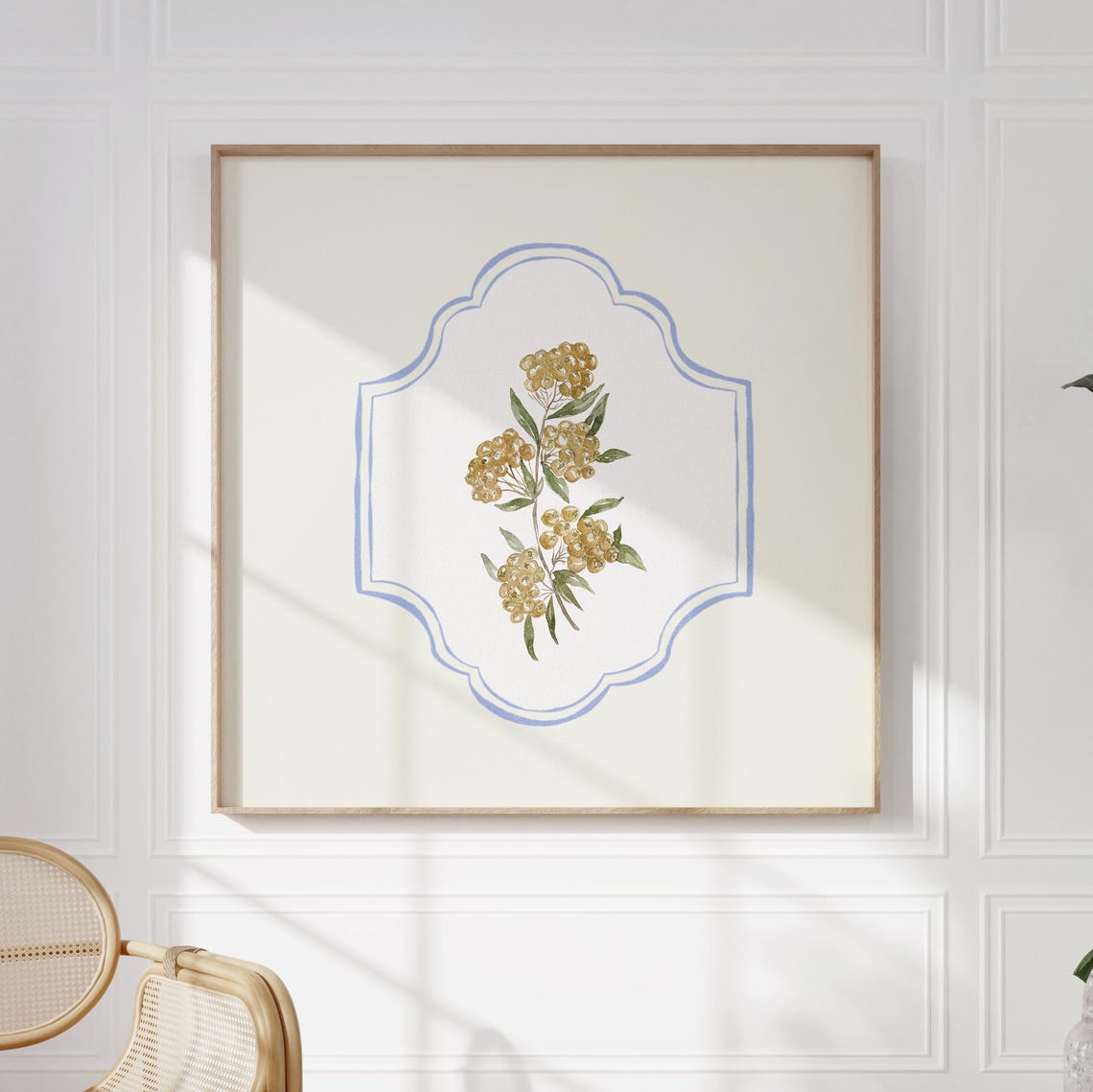Golden Berry Branch Watercolor Blue Plaque Square Floral Decor Poster - Image 4
