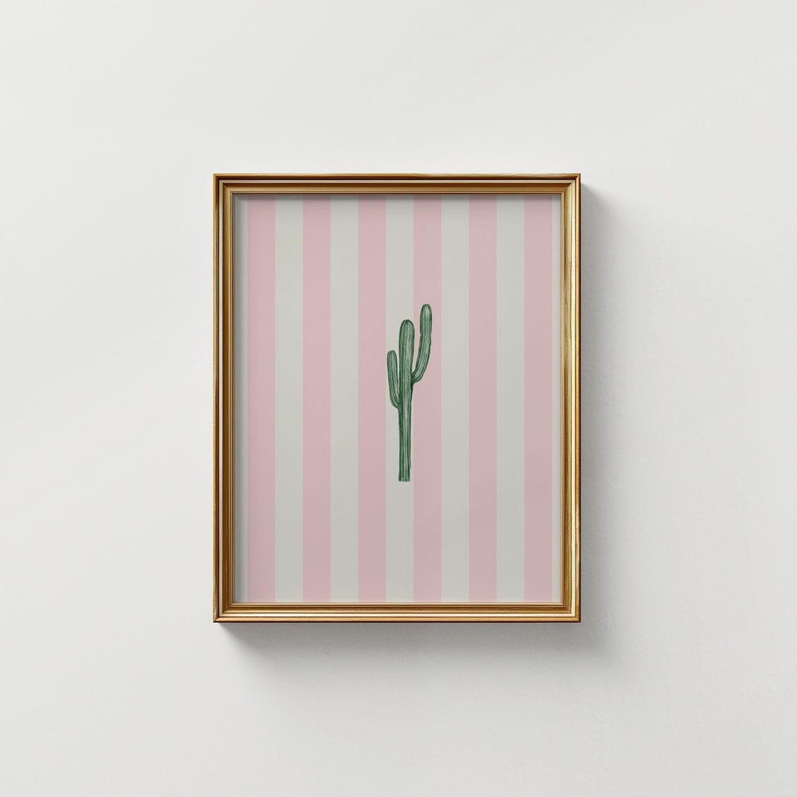Green Cactus Pink Striped Modern Desert Nursery Botanical Wall Art - Image 4