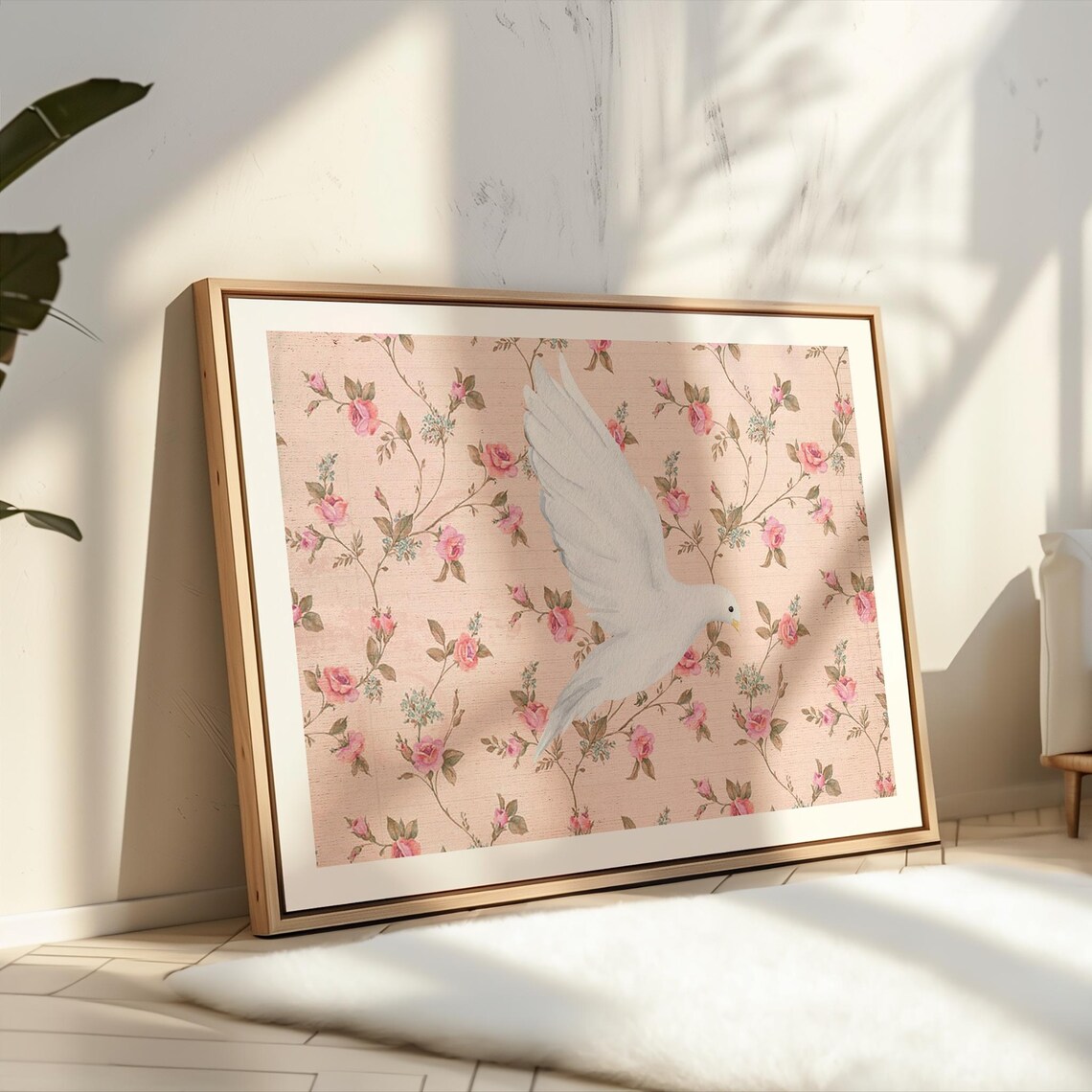 Rose Vintage Dove Art Print, Nursery Botanical Decor - Image 2