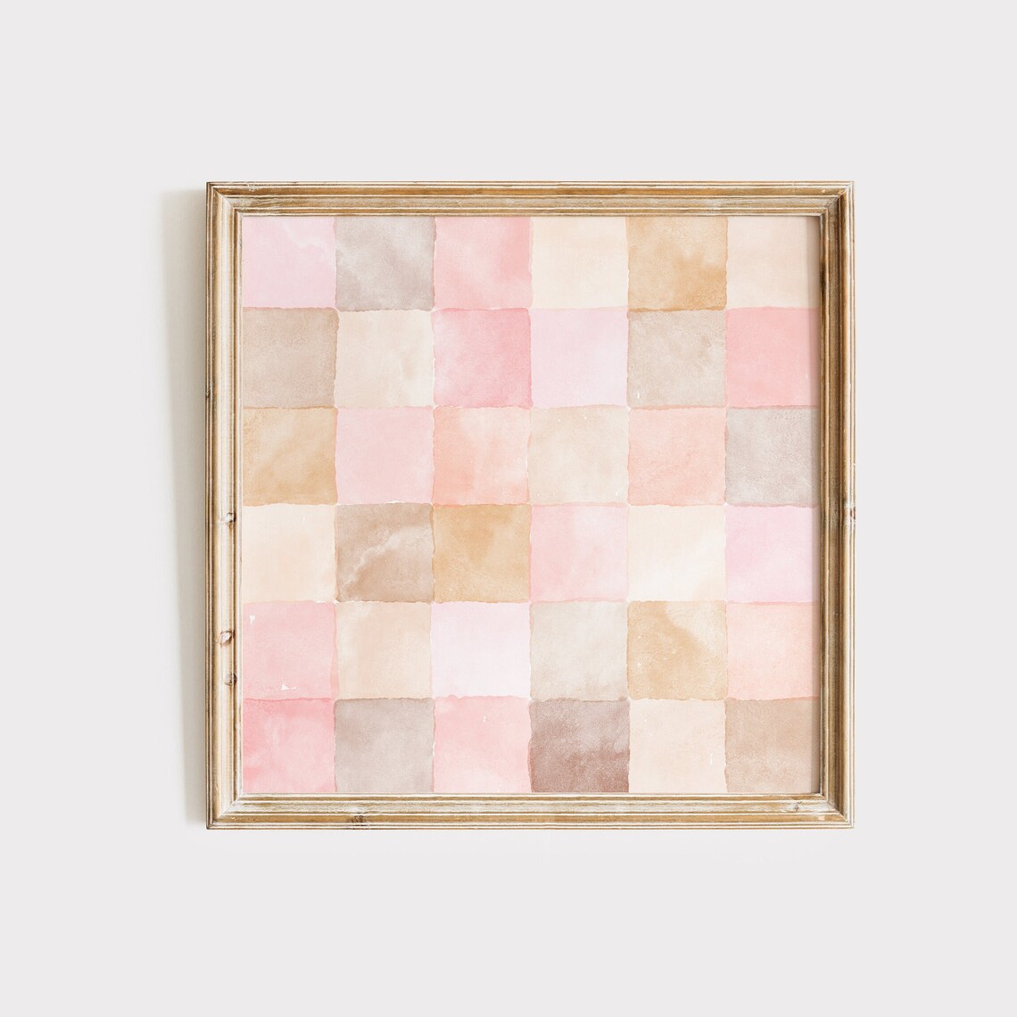 Pink Nude Watercolor Checkerboard Squares Abstract Art Poster