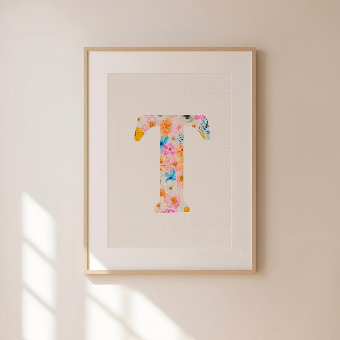 Watercolor Floral Letter T Monogram Initial Alphabet Wall Poster