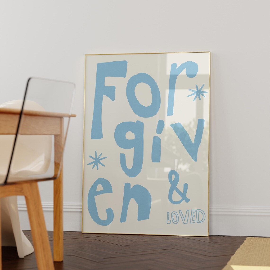 Forgiven And Loved Blue Lettering Cream Christian Quote Decor Poster - Image 4