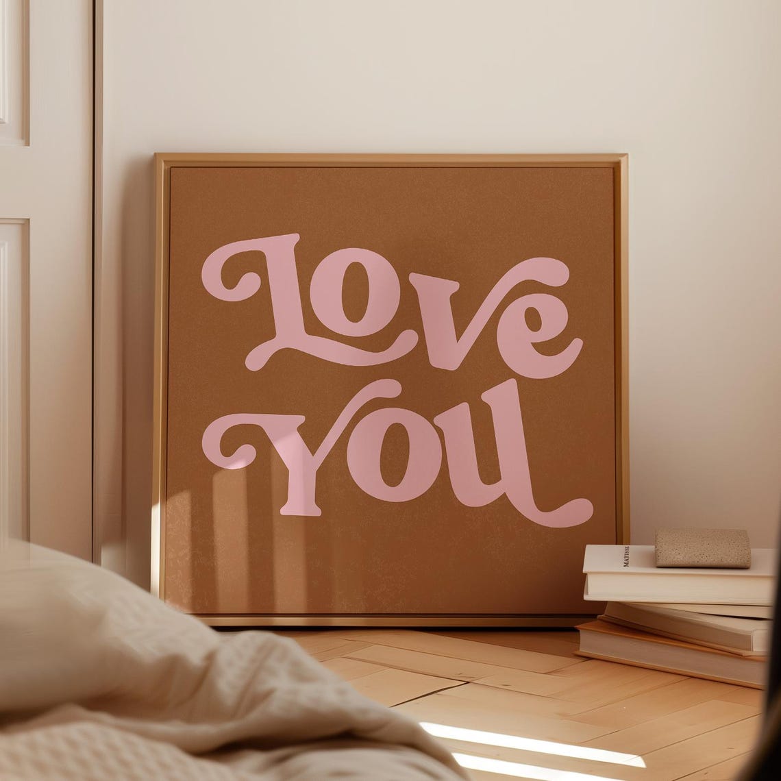 Love You Retro Script Pink on Brown Bold Typography Poster Sweet