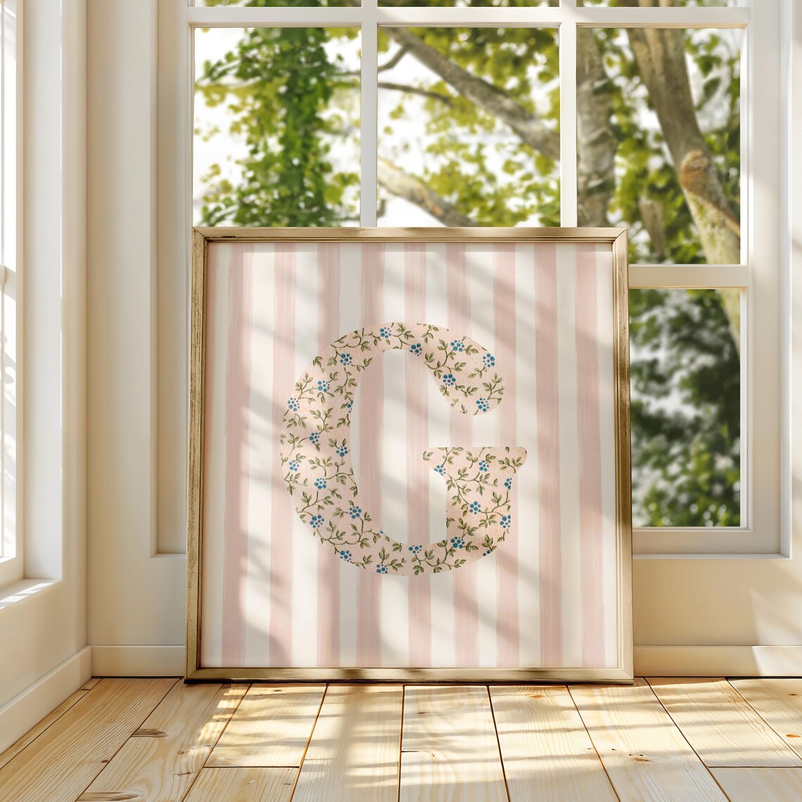 G Square Initial Floral Letter Watercolor Art Print - Image 4
