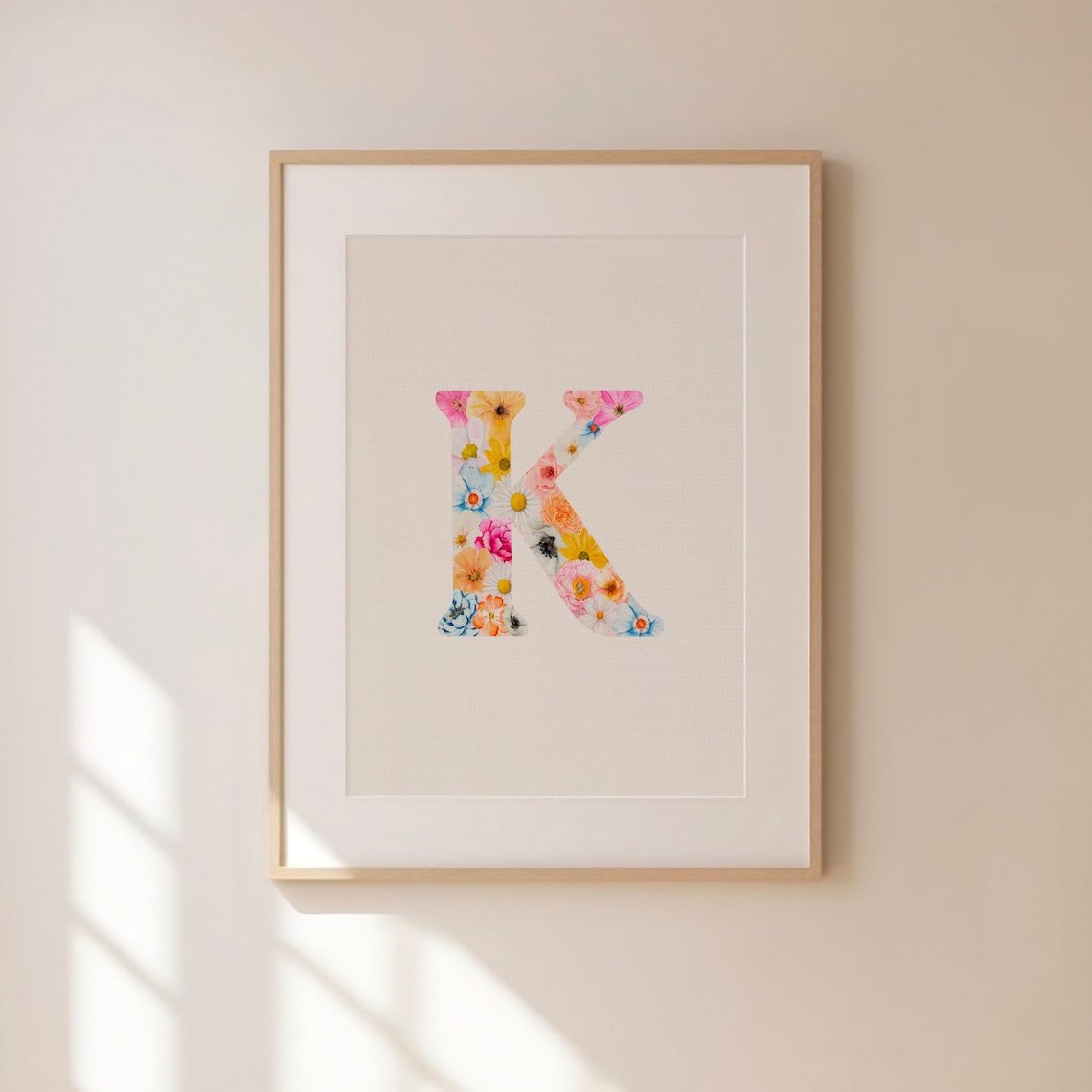 Floral Letter K Poster with Watercolor Wildflowers on Clean White - Image 2