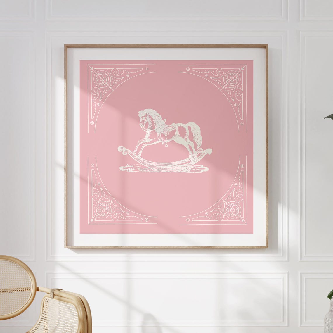 Rose Pink Vintage Rocking Horse Nursery Illustration Decor Poster - Image 2