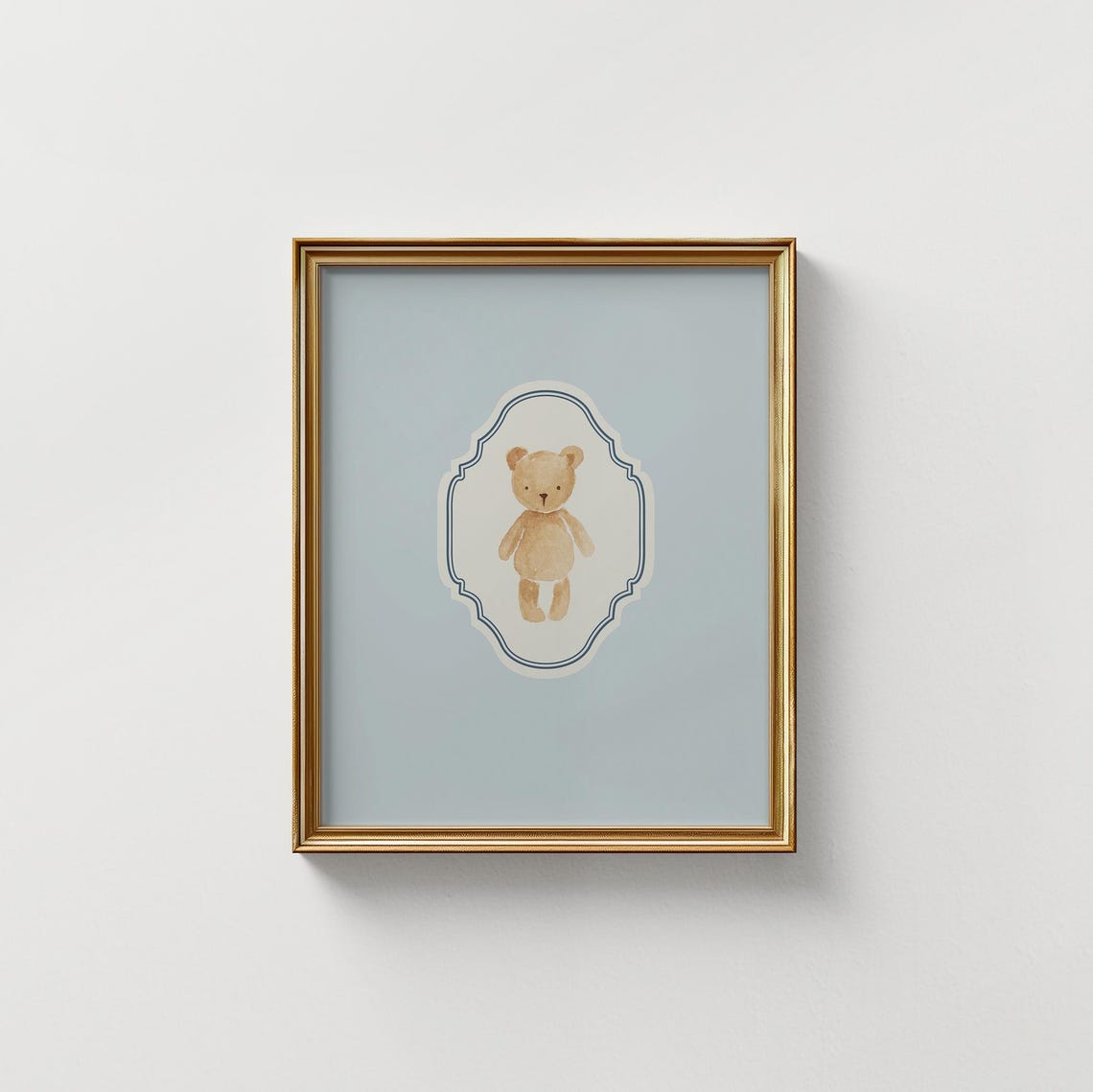 Baby Blue Vertical Teddy Bear Watercolor Ornate Nursery Poster - Image 3