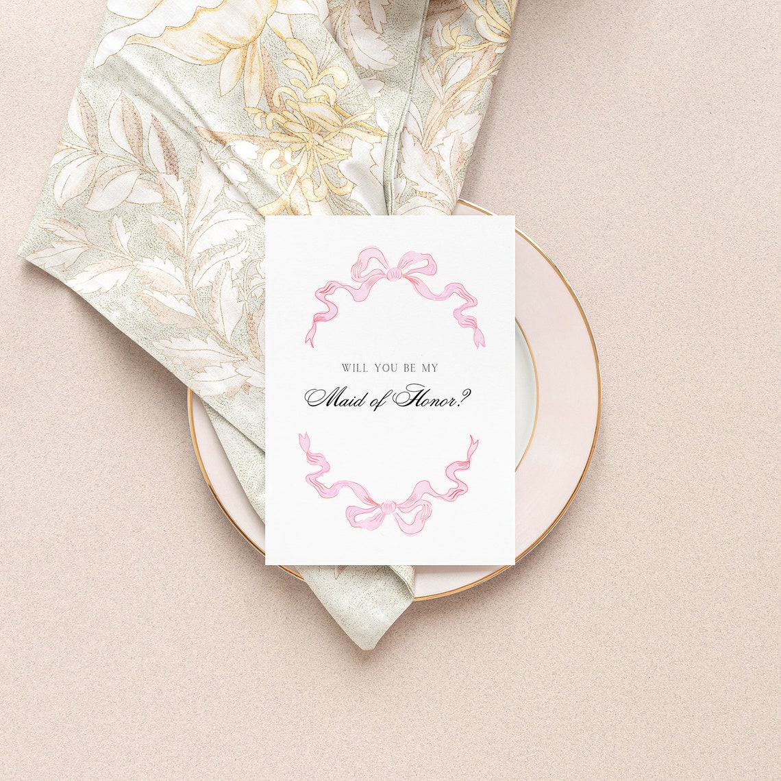 Will You Be My Bridesmaid Pink Bow Elegant Script Wedding Poster - Image 2
