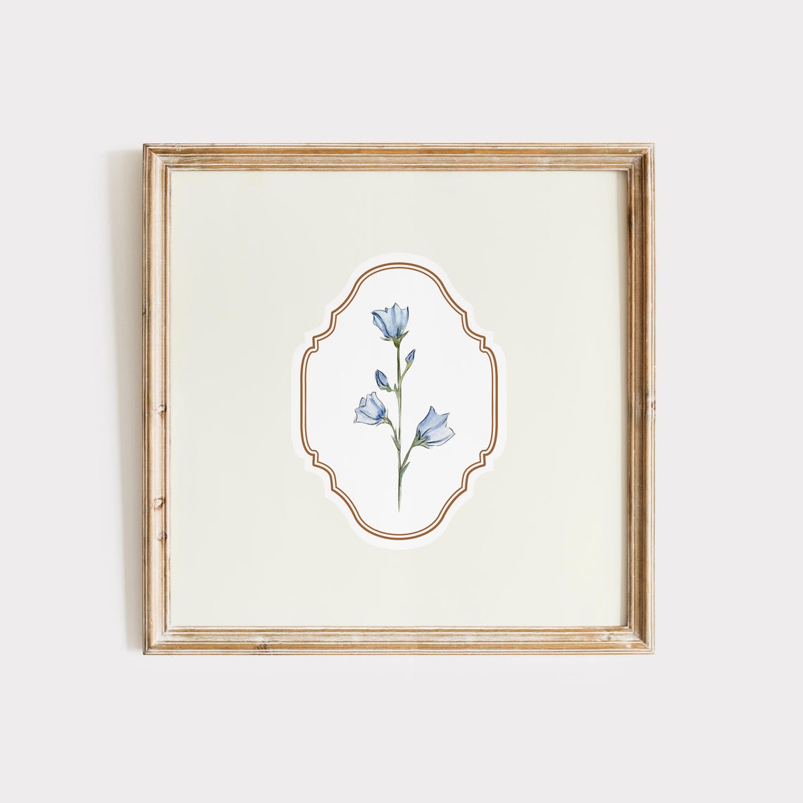 Blue Bluebell Wildflower Watercolor Copper Medallion Wall Art Print