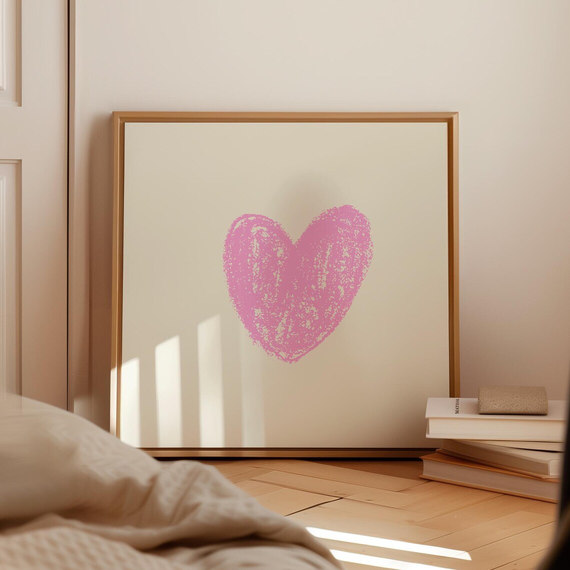Pink Heart Crayon Doodle Minimal Square Nursery Living Room Art Poster - Image 4
