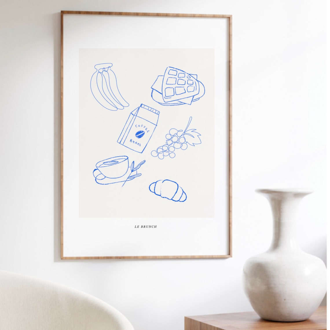 Le Brunch Blue Line Breakfast Food Illustration Kitchen Print
