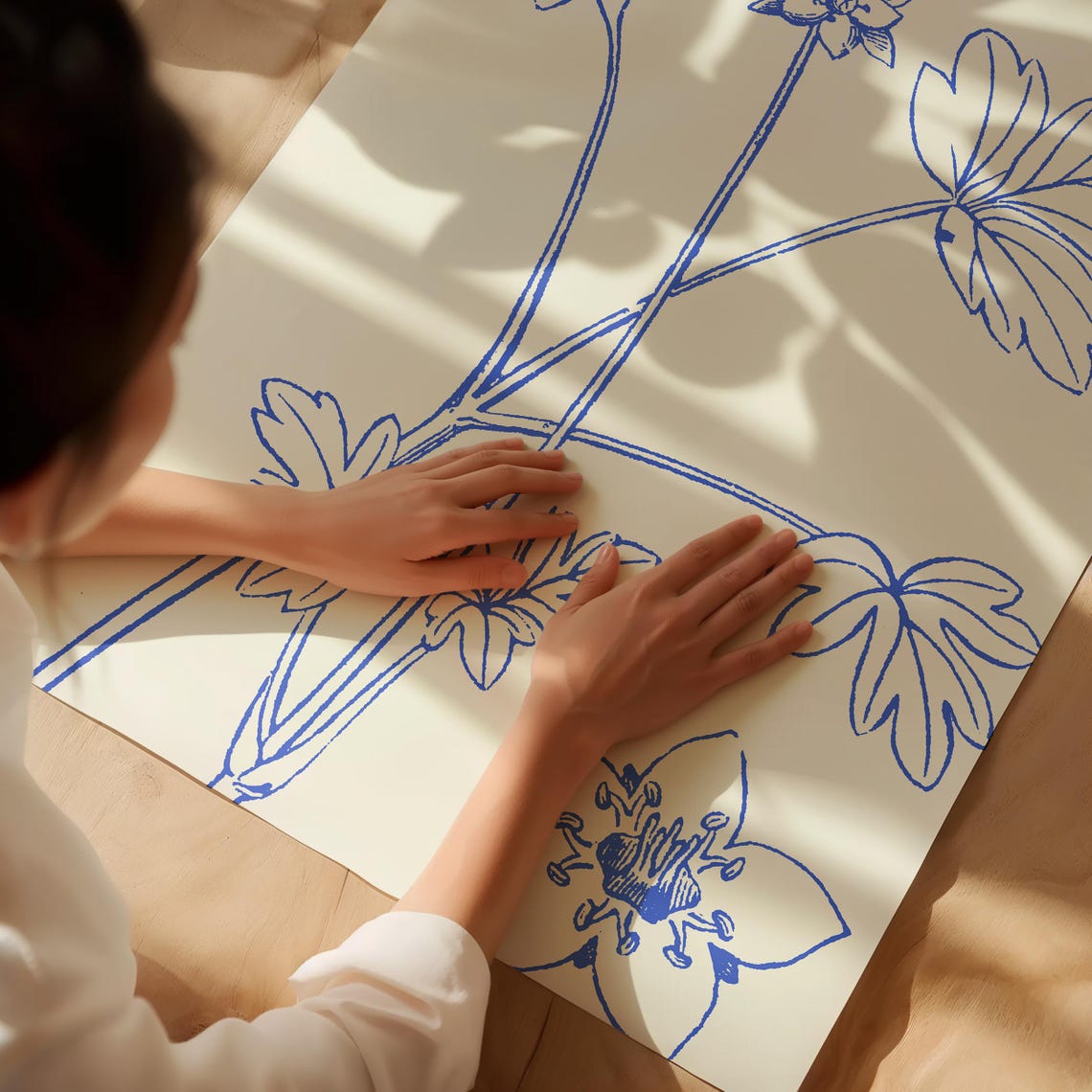 Blue Line Wildflower Botanical Sketch Cream Background Vertical Poster - Image 2