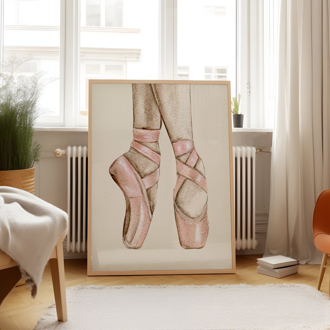Ballerina Pointe Shoes Watercolor Pink Ribbons Dance Nursery Poster - Image 2