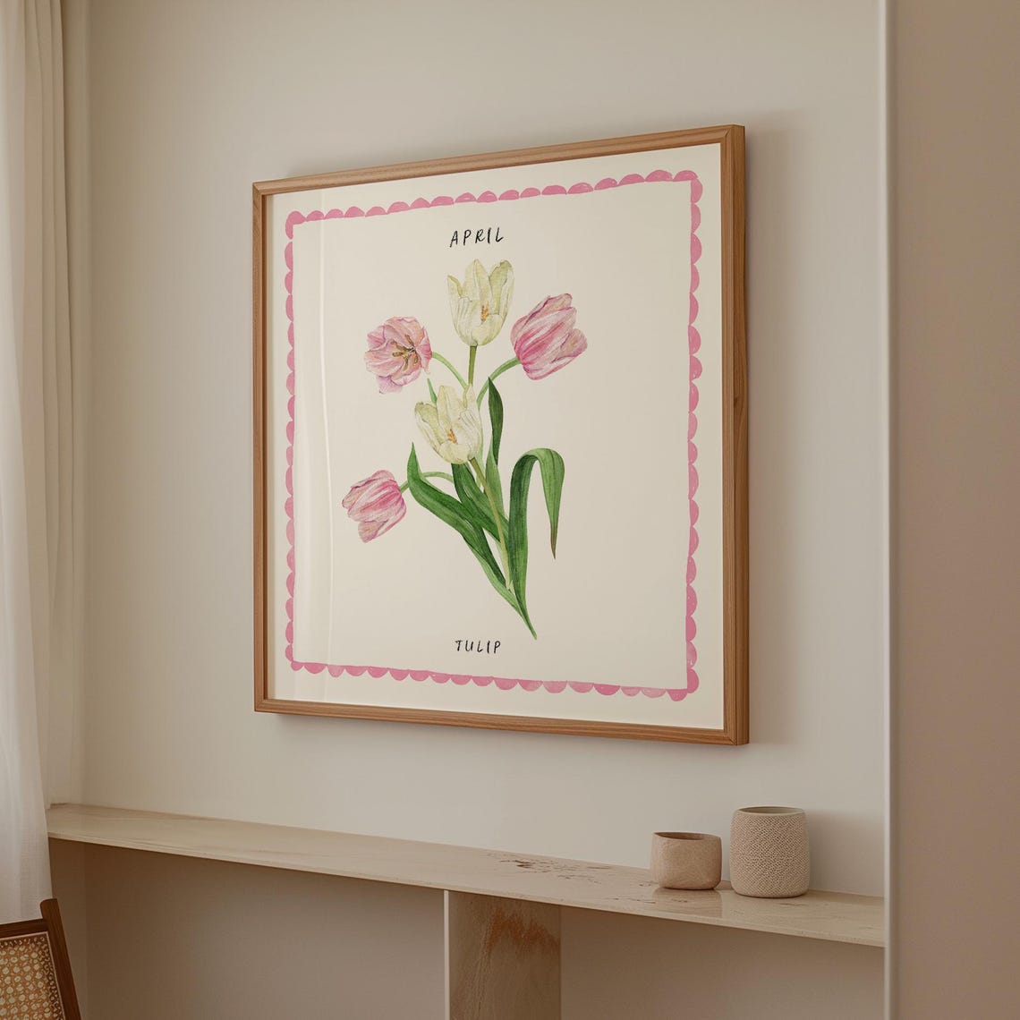 April Tulip Watercolor Birth Month Flower Square Botanical Poster - Image 2