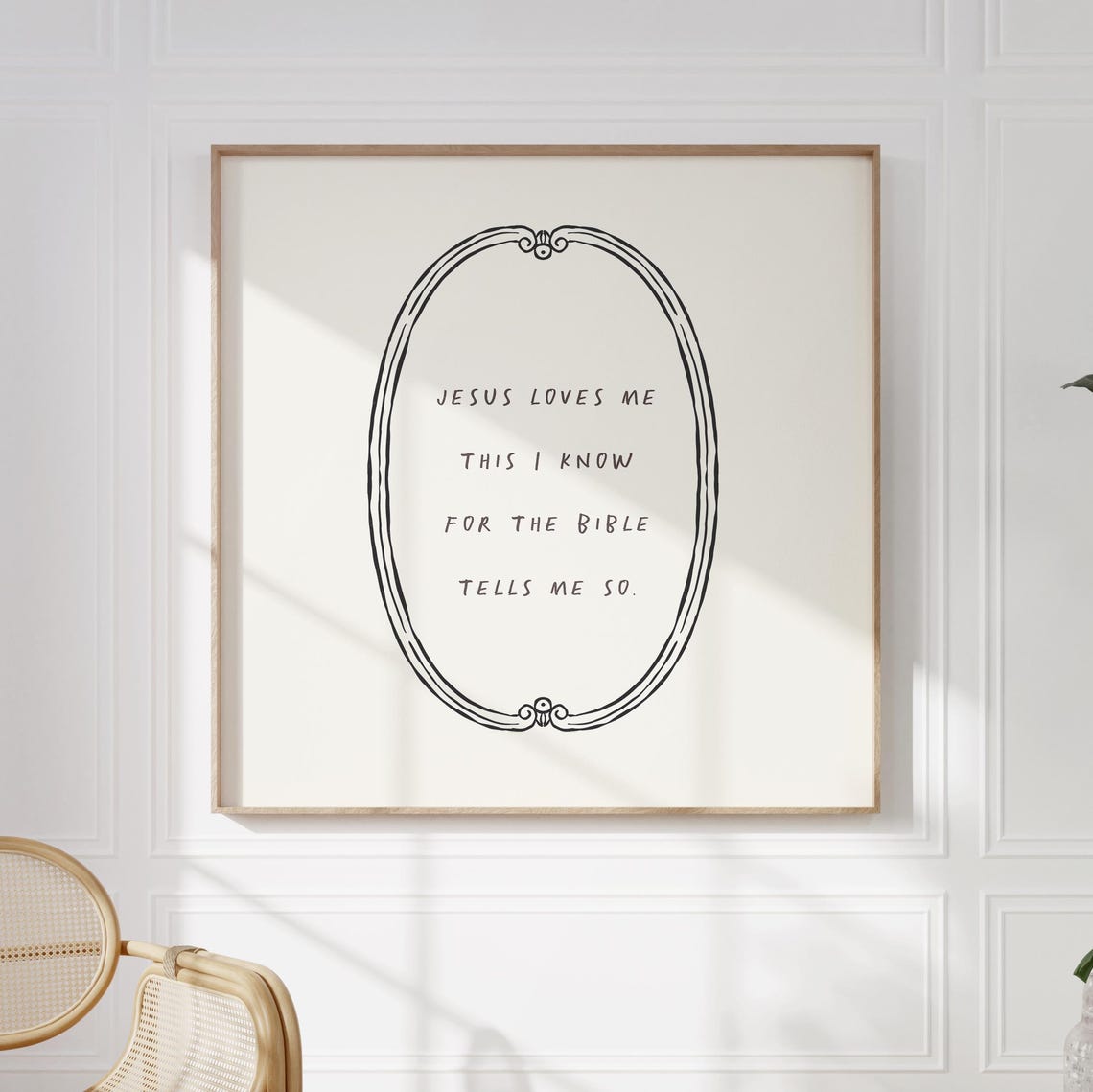 Jesus Loves Me Black Ink Oval Frame Nursery Hymn Christian Art Poster - Image 2
