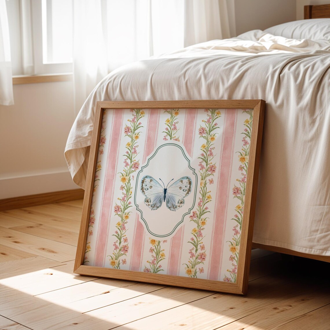 Vintage Butterfly Wallpaper Square Art Print - Image 2