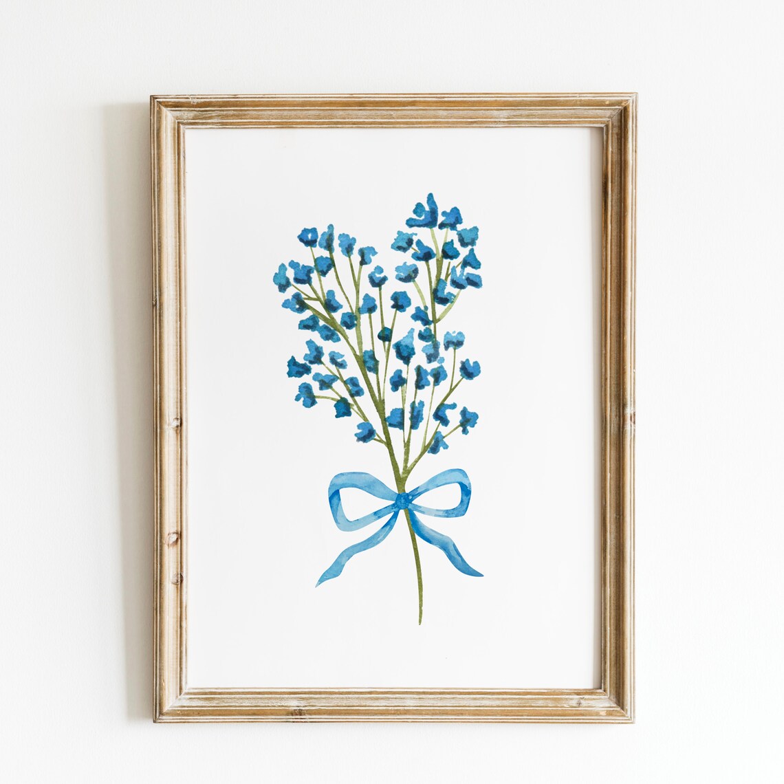 Blue Wildflower Bouquet with Blue Bow Watercolor Floral Poster - Image 2