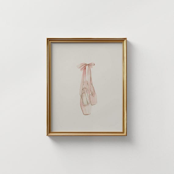 Ballerina Watercolor Print Wall Art Trendy Decor Instant Cottage Girl Nursery Dancer Ballet Shoes Pink