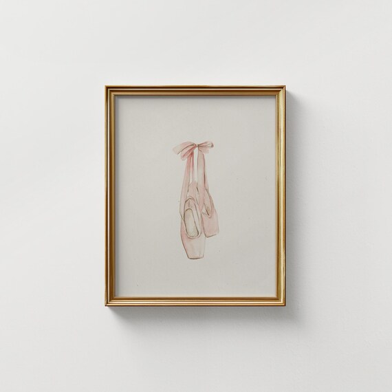 Pink Ballet Pointe Shoes Watercolor Dancer Nursery Art Poster