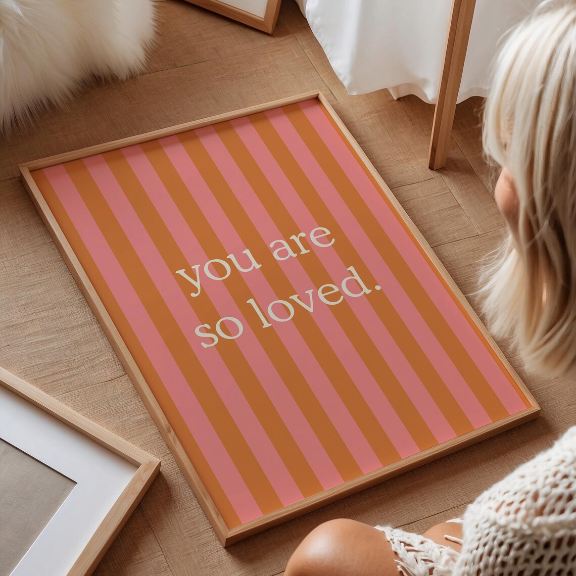 Pink Orange Striped You Are So Loved Quote Poster Nursery Gift - Image 5