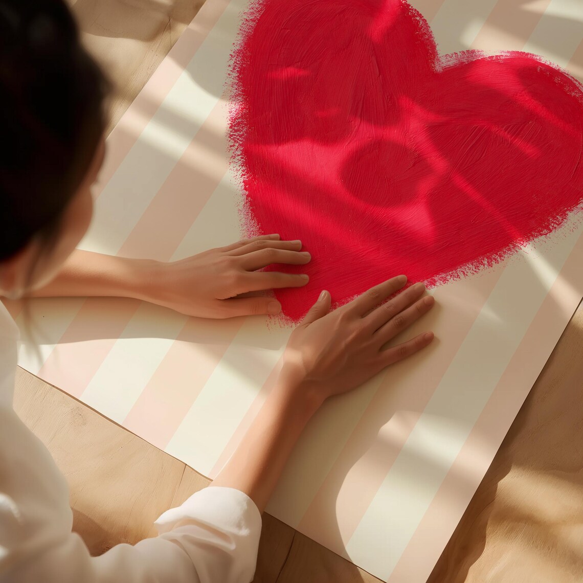 Red Watercolor Heart Pink Striped Background Valentine Love Poster - Image 2
