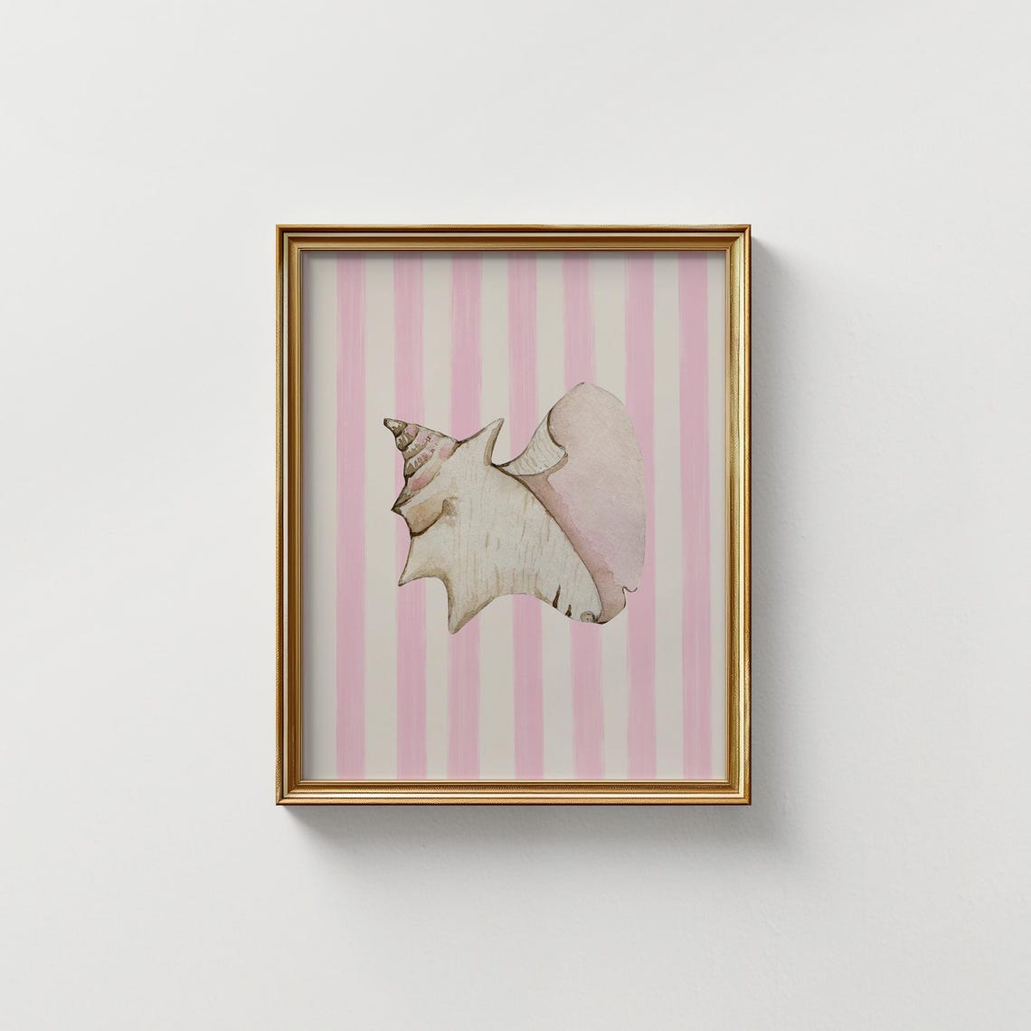 Watercolor Conch Shell Pink Stripe Coastal Beach Decor Art Poster - Image 5