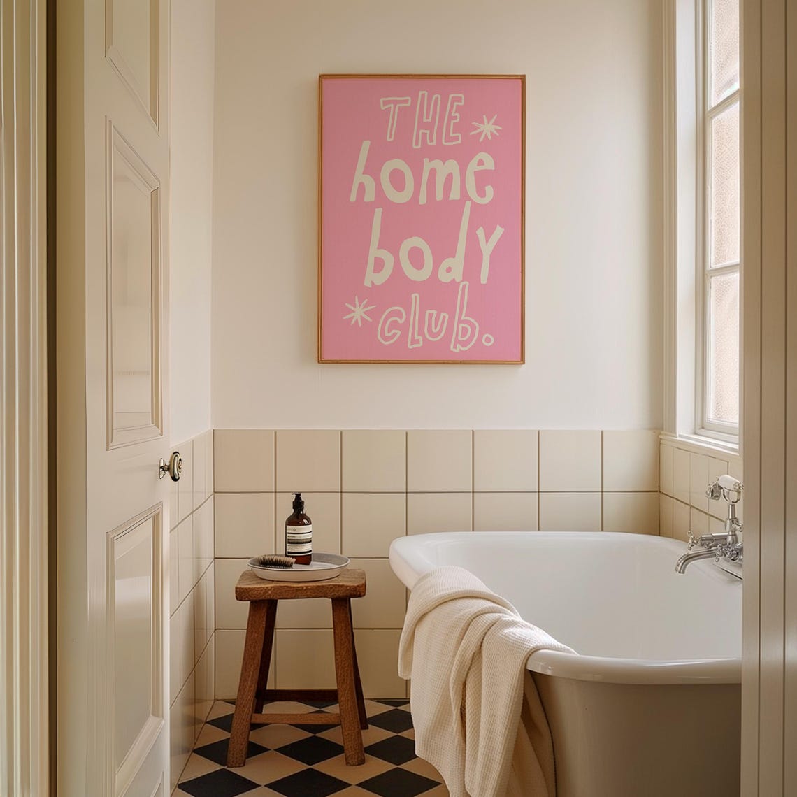 Homebody Club Cream Pink Retro Lettering Fun Square Decor Poster - Image 5