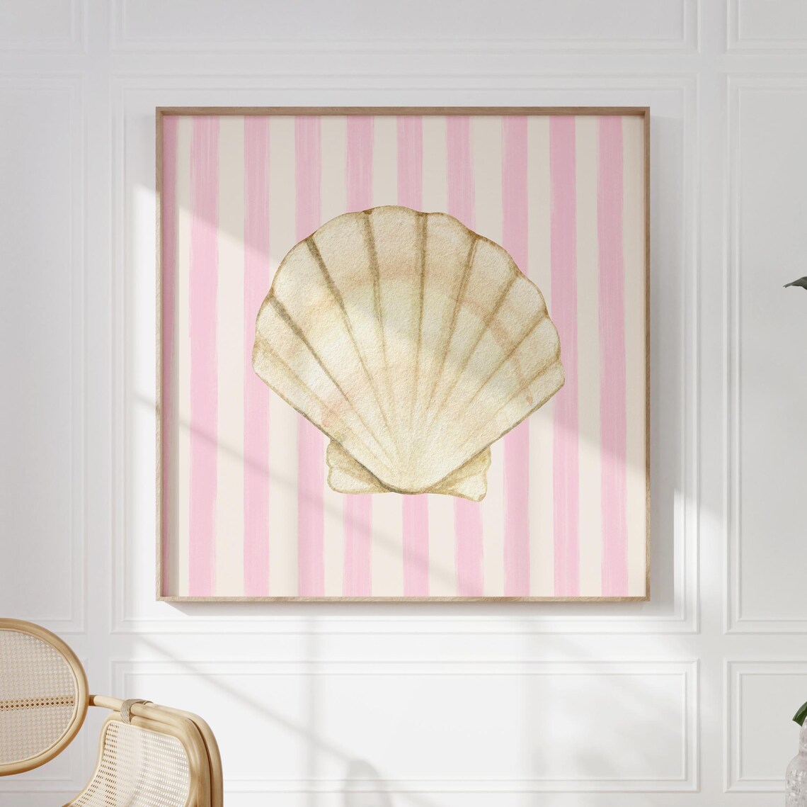 Soft Pink Striped Watercolor Shell Art Print - Image 5