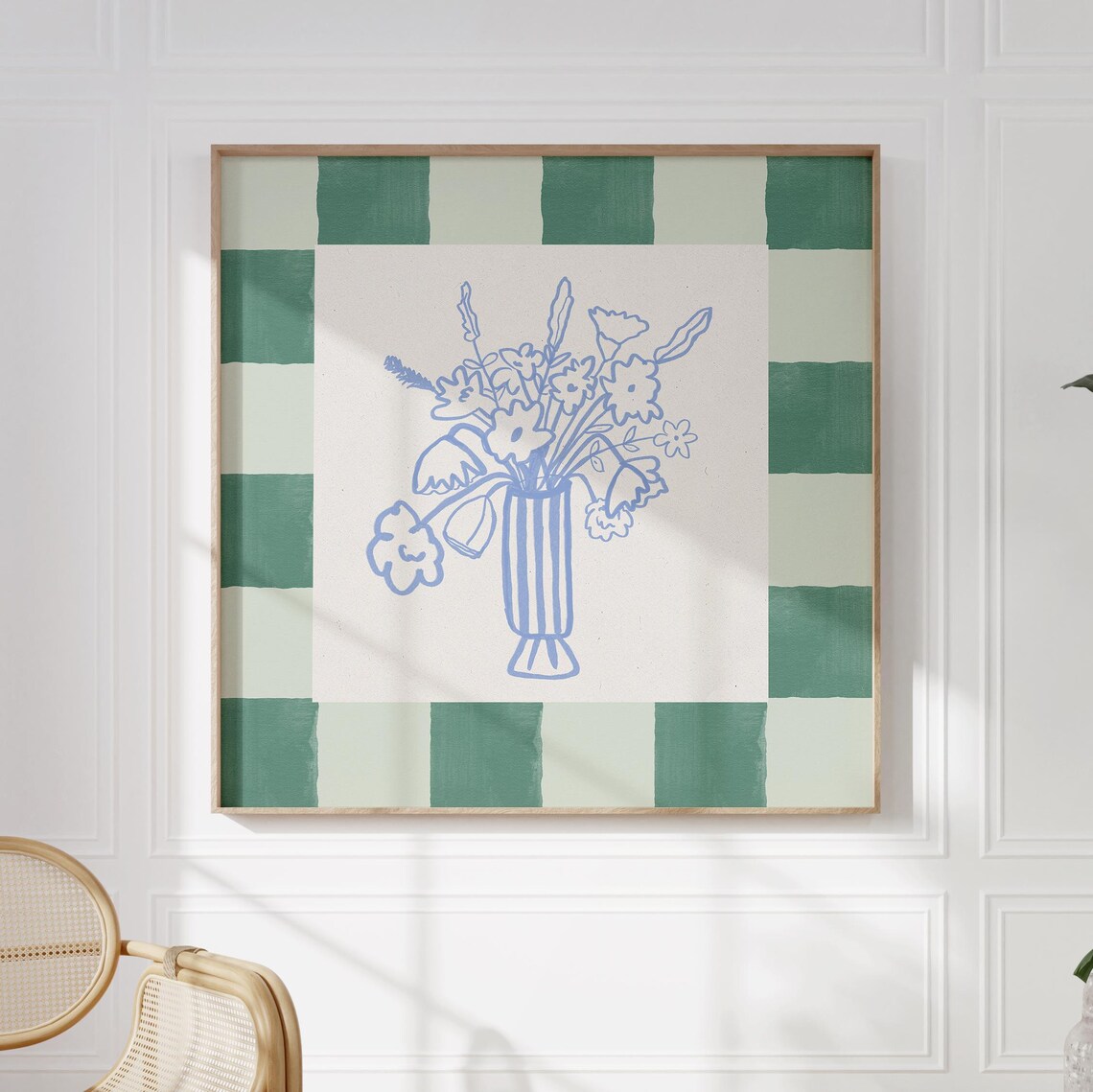 Checker Vase Of Wildflowers Botanical Print