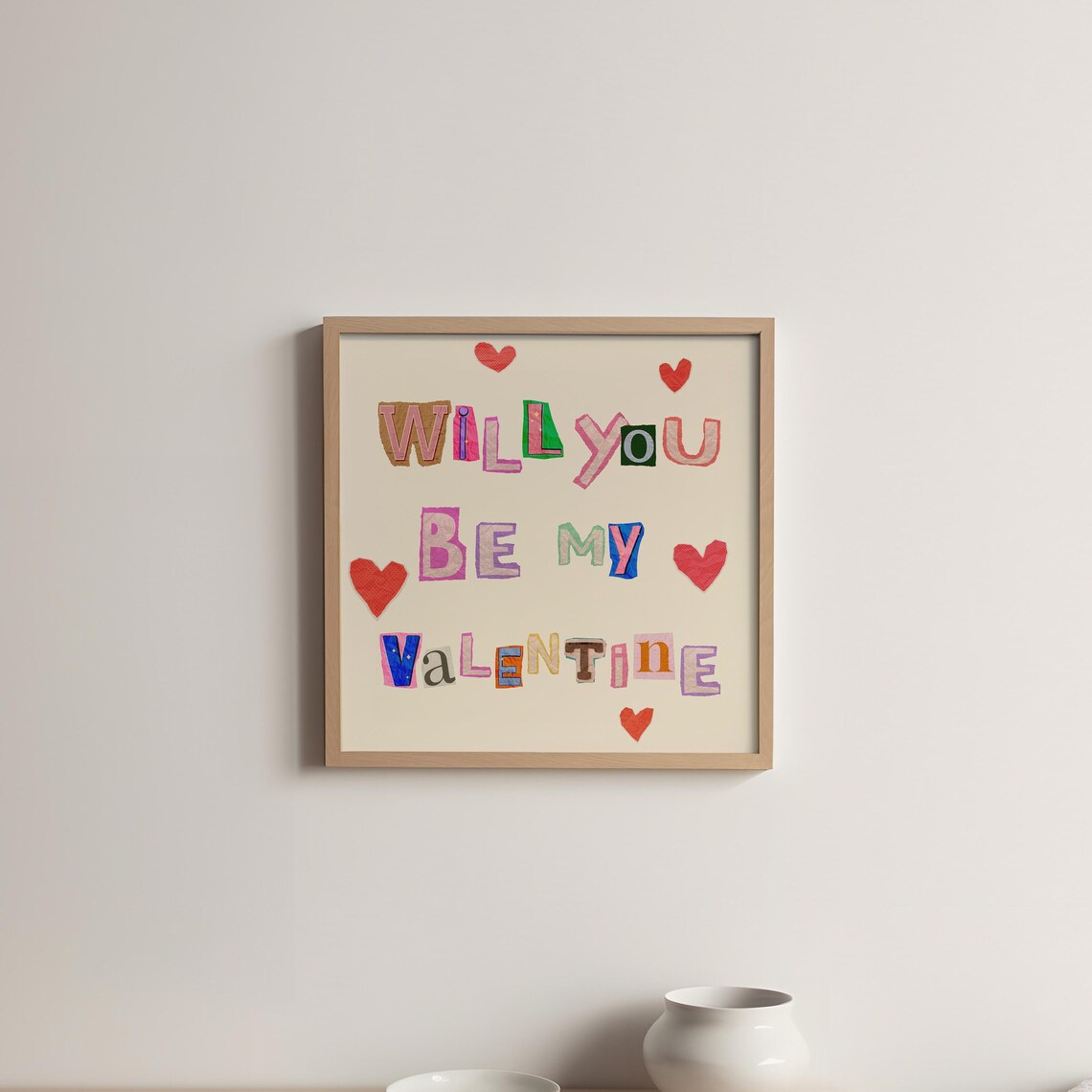 Will You Be My Valentine Ransom Note Lettering Hearts Art Poster - Image 4