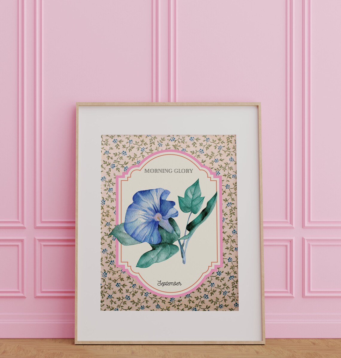Blue Morning Glory September Birth Flower Botanical Watercolor Poster - Image 2