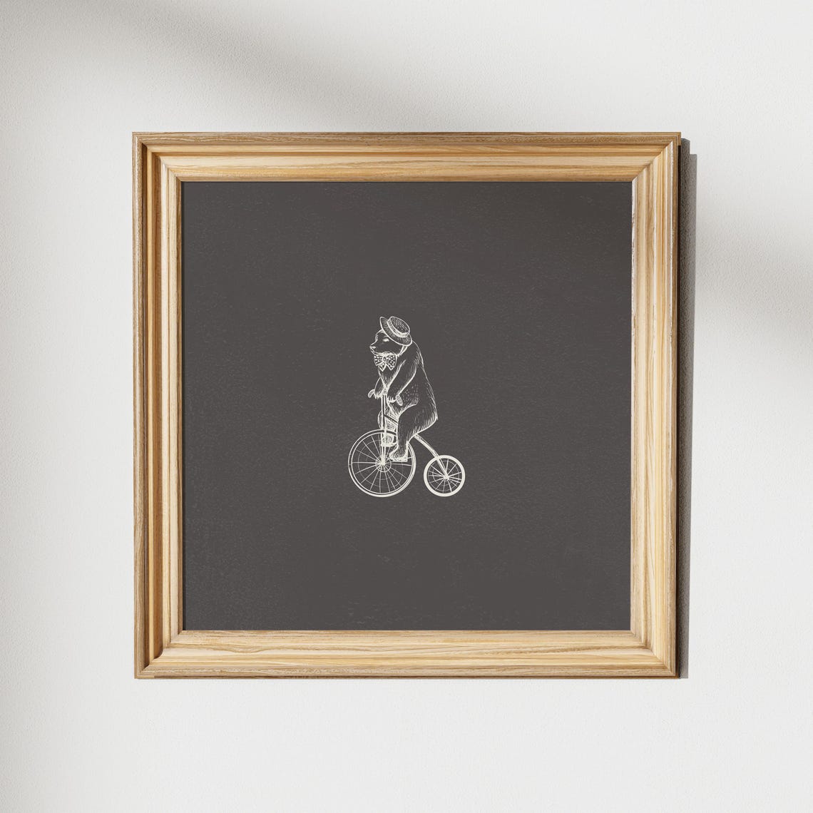 Chalk Bear Riding Bicycle Dark Vintage Square Animal Decor Poster - Image 5