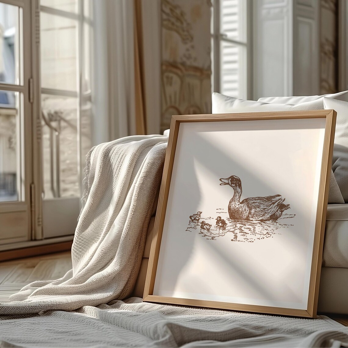 Mocha Brown Mother Duck And Ducklings Vintage Nursery Poster - Image 2