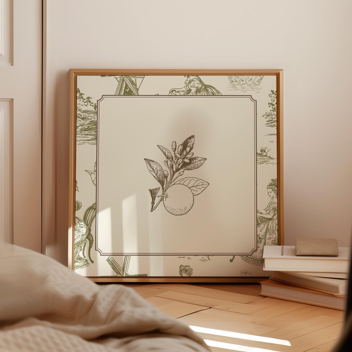 Vintage Green Toile Valencia Oranges Art Print - Image 4