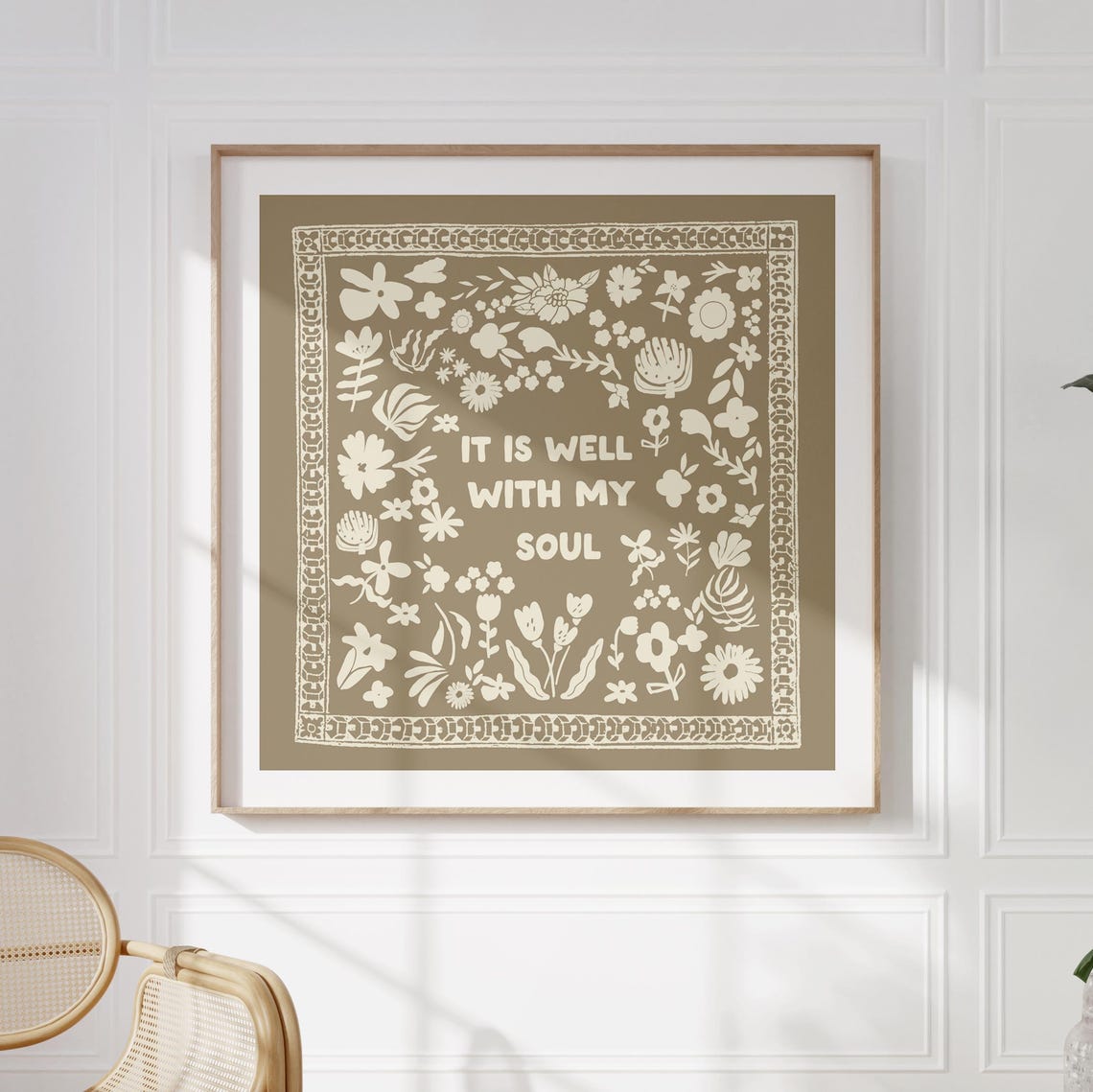 It Is Well With My Soul Mocha Floral Hymn Quote Christian Art Poster - Image 2