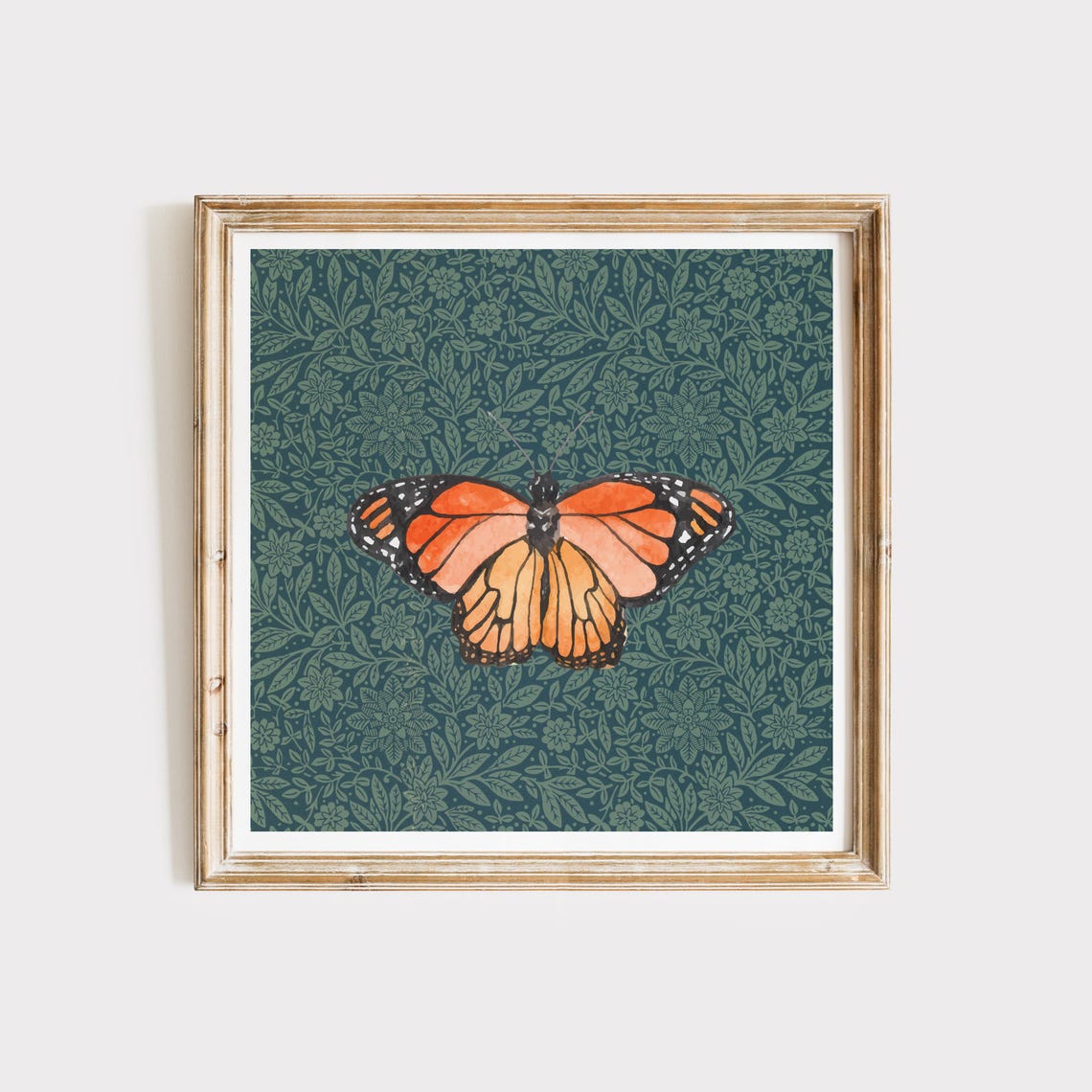 Deep Green Monarch Butterfly Square Print Instant Wall Art Trendy Decor Illustration Living Room Art Nursery