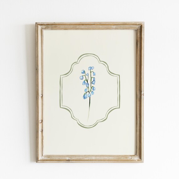 Blue Lily Of Valley Vertical Illustration Print Wall Art Trendy Decor Nursery Decor Vintage