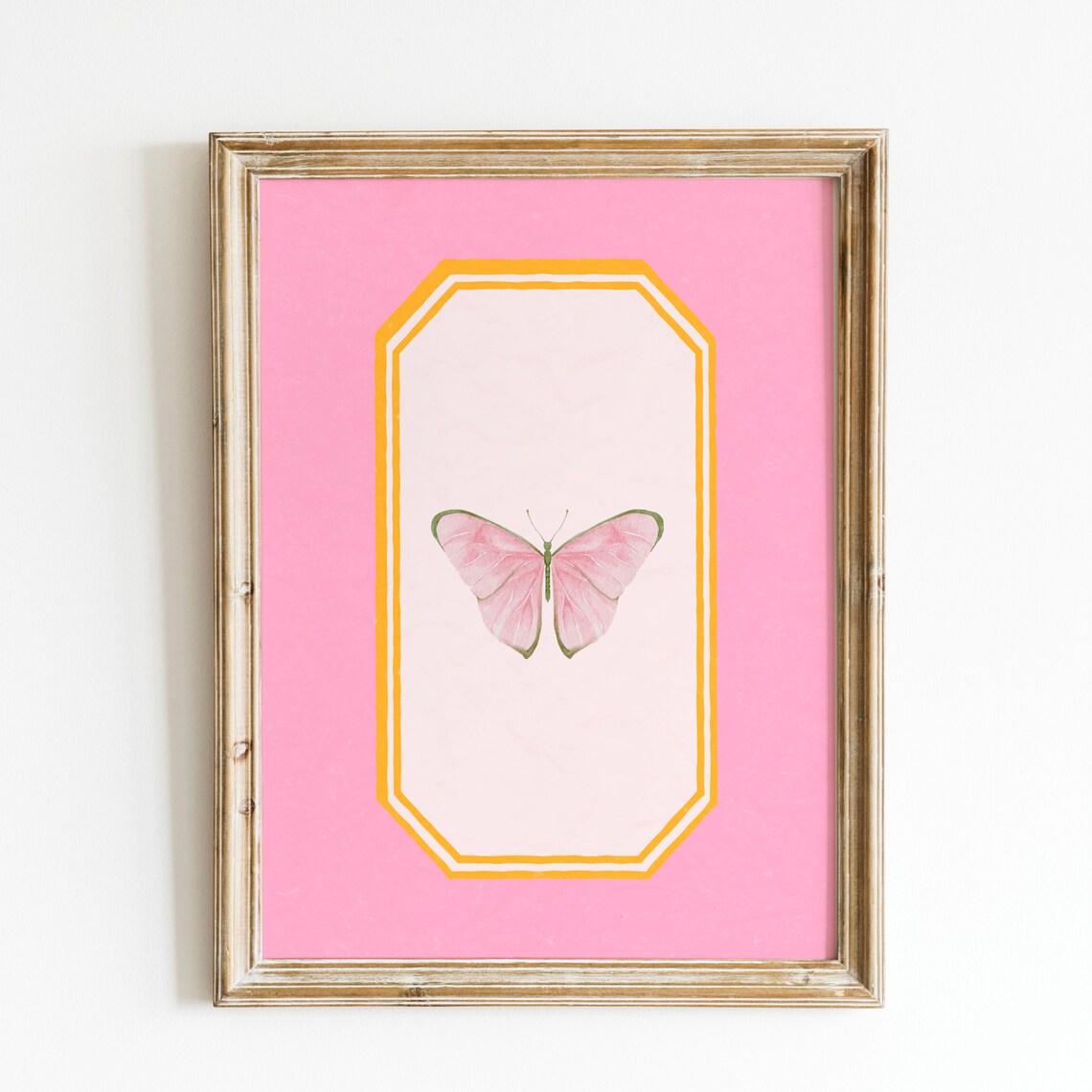 Butterfly Pink Mustard Papillion Art Print, Vintage Decor - Image 2
