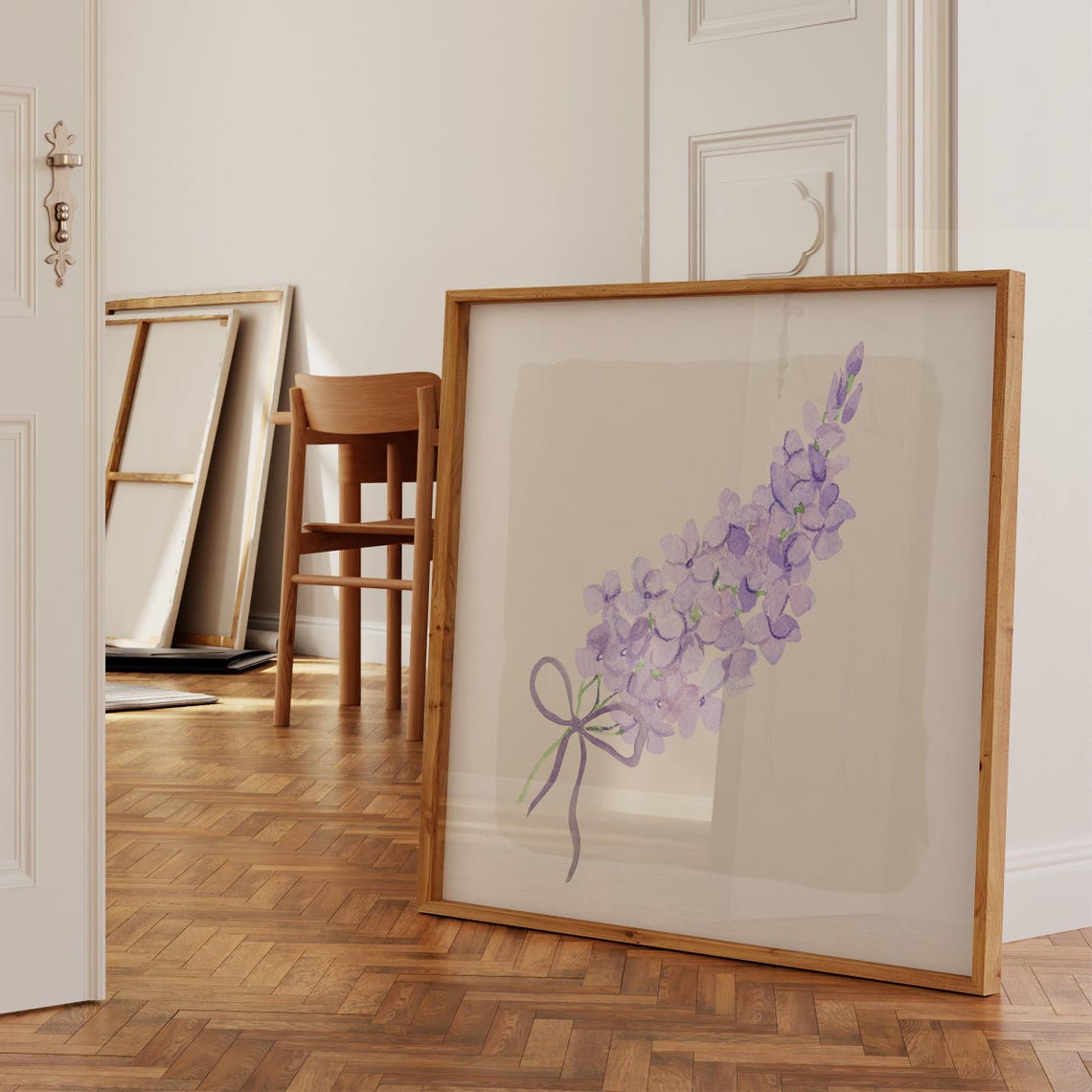 Purple Lilac Sprig With Ribbon Bow Watercolor Botanical Print - Image 2