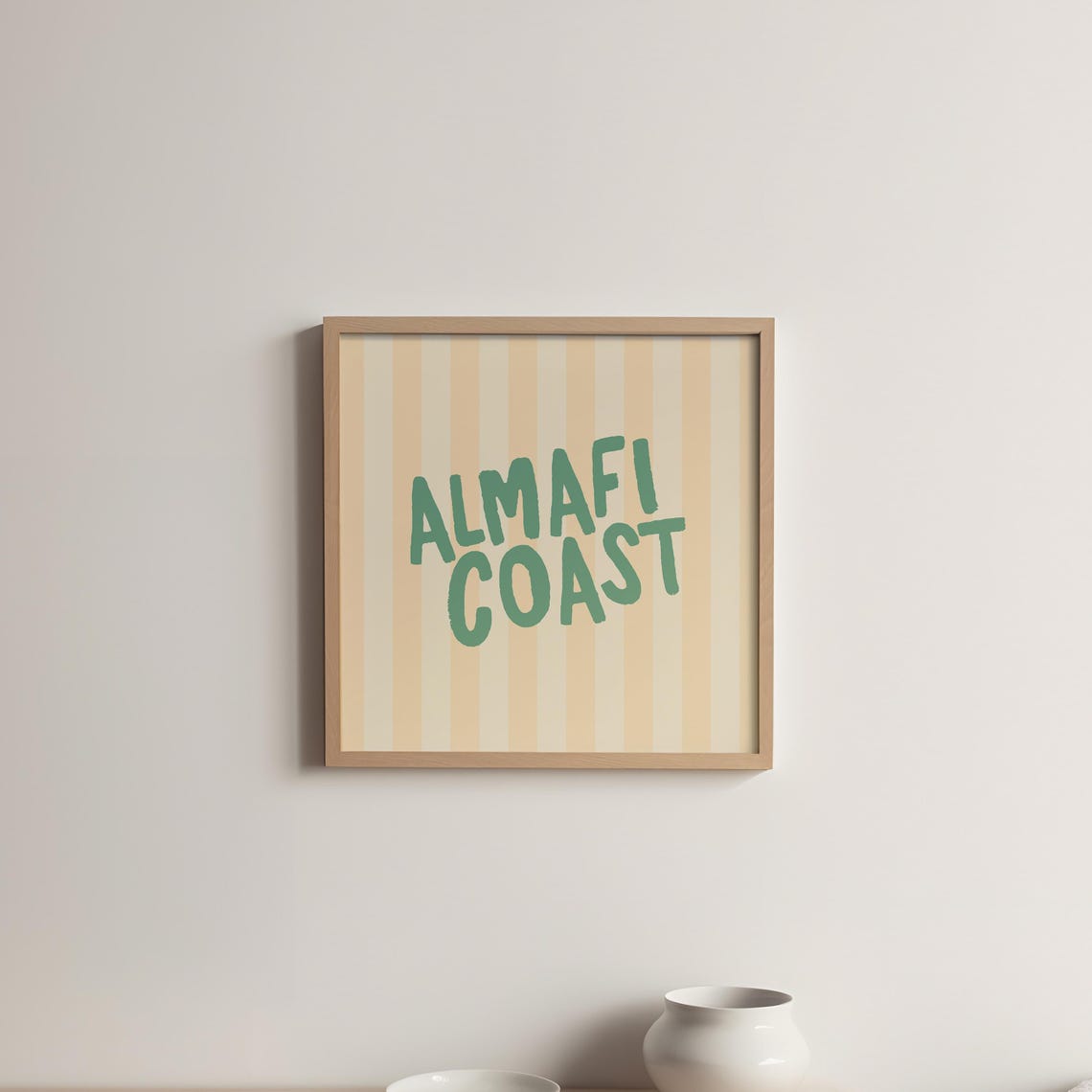 Almafi Coast Green Bold Letters Cream Striped Coastal Decor Wall Art - Image 5