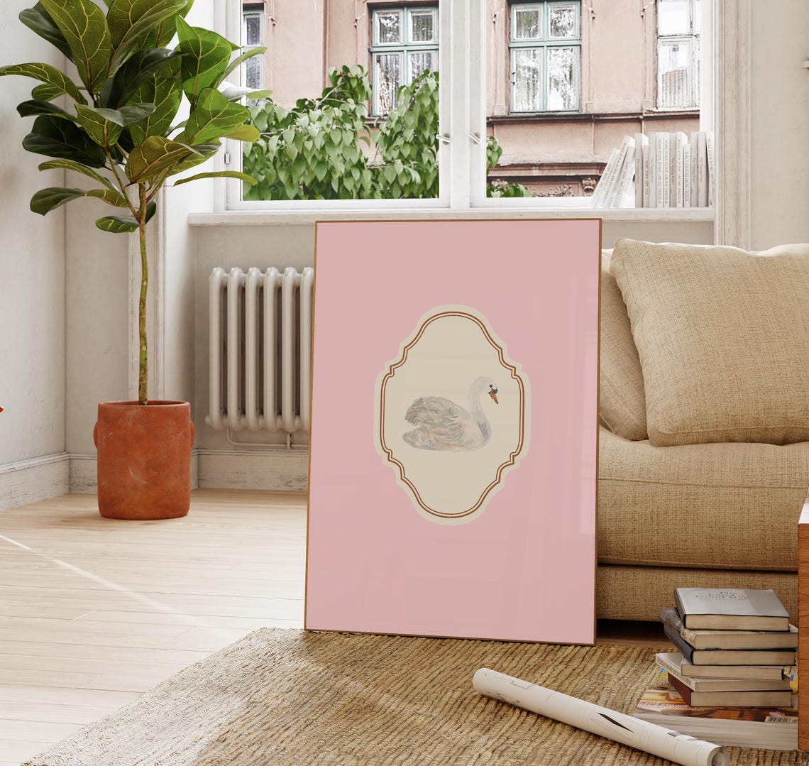 Watercolor White Swan Pink Ornate Vertical Nursery Elegant Poster - Image 3
