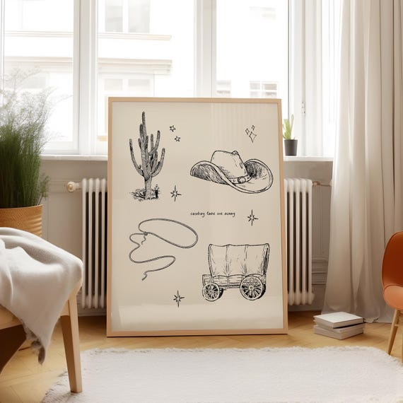 Cowboy Take Me Away Western Art Print Print Wall Art Trendy Decor